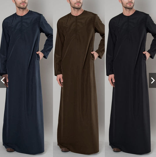 Kaftan Men Long Sleeve Zipper Loose-Men Thobe